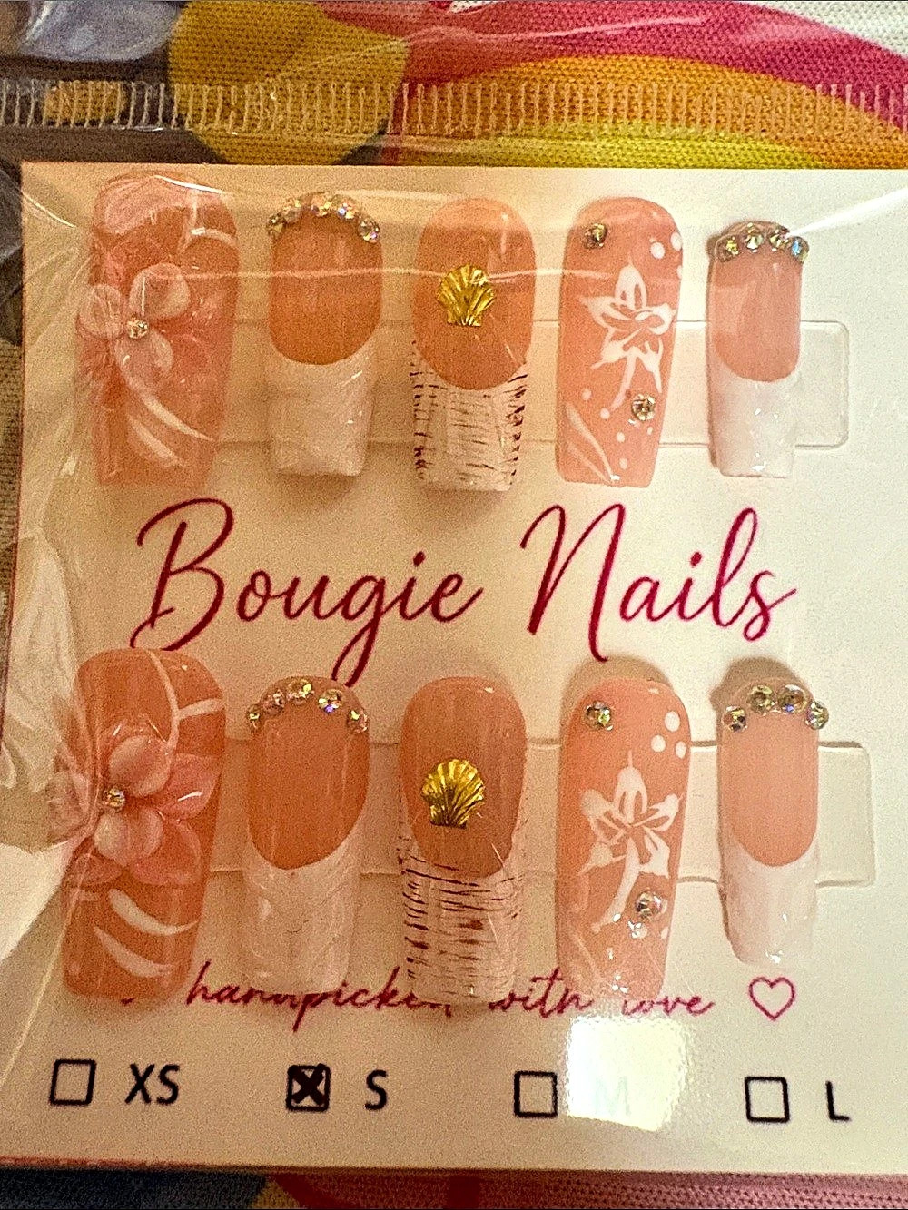 Bougie Nails Pink & White Press-On Nails Size S NWT